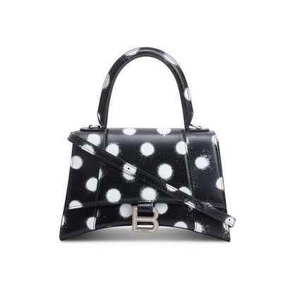 Balenciaga Black Smooth Leather Spray Polka Dot Small Hourglass Top Handle Bag
