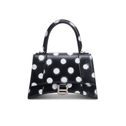Balenciaga Black Smooth Leather Spray Polka Dot Small Hourglass Top Handle Bag