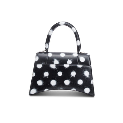 Balenciaga Black Smooth Leather Spray Polka Dot Small Hourglass Top Handle Bag