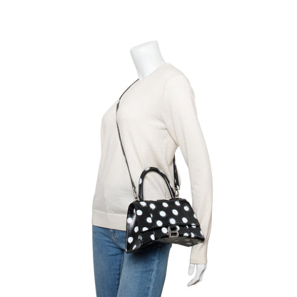 Balenciaga Black Smooth Leather Spray Polka Dot Small Hourglass Top Handle Bag