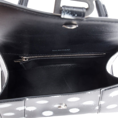 Balenciaga Black Smooth Leather Spray Polka Dot Small Hourglass Top Handle Bag