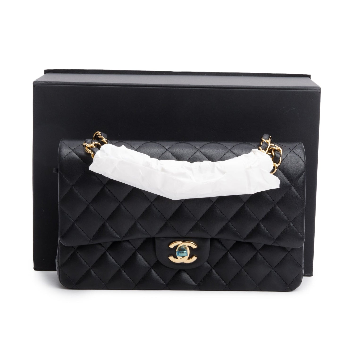Chanel 2025 Black Quilted Lambskin Leather Classic Medium Double Flap Bag