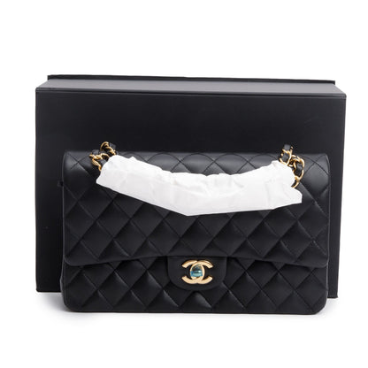 Chanel 2025 Black Quilted Lambskin Leather Classic Medium Double Flap Bag