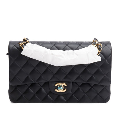 Chanel 2025 Black Quilted Lambskin Leather Classic Medium Double Flap Bag