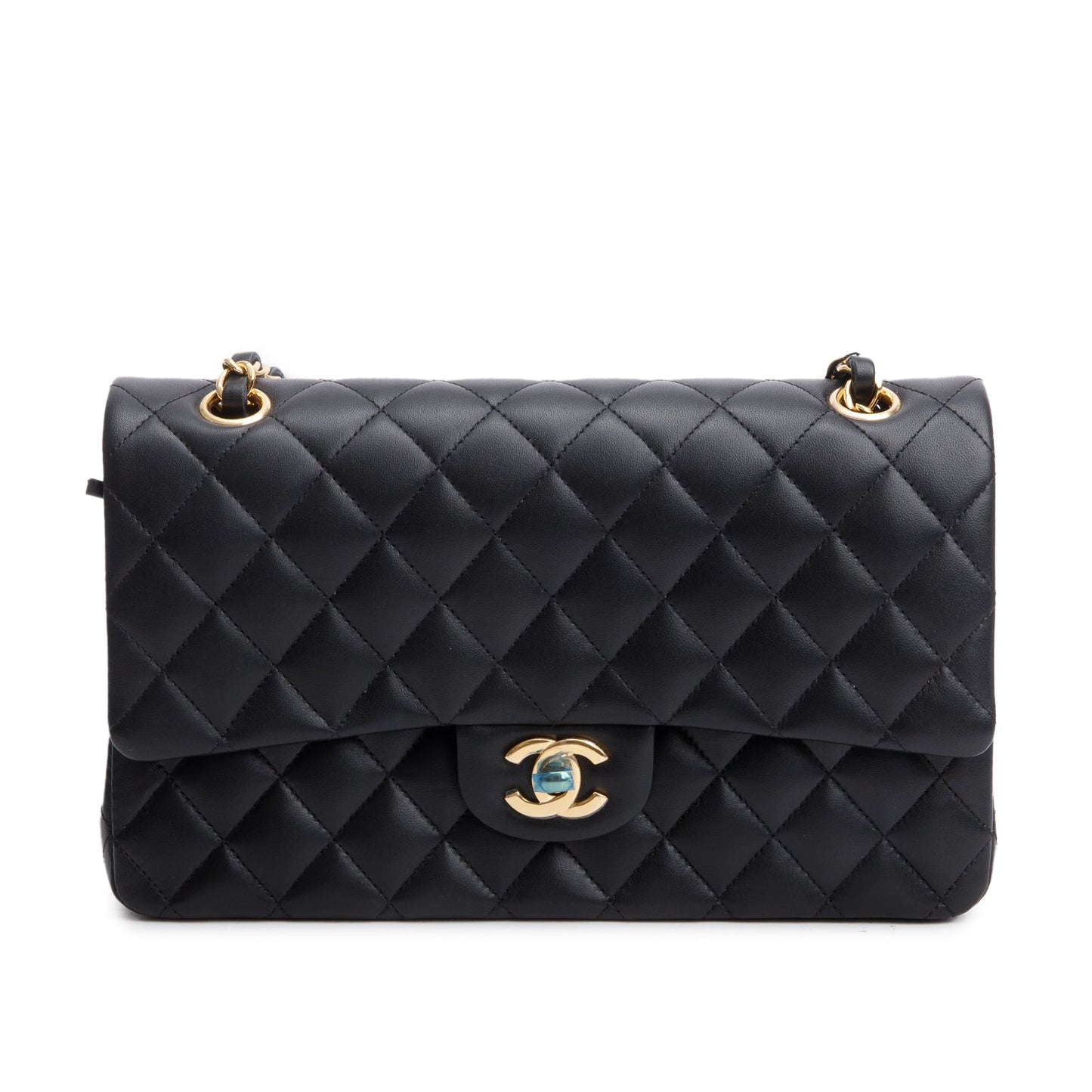 Chanel 2025 Black Quilted Lambskin Leather Classic Medium Double Flap Bag
