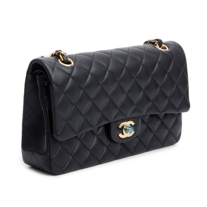Chanel 2025 Black Quilted Lambskin Leather Classic Medium Double Flap Bag