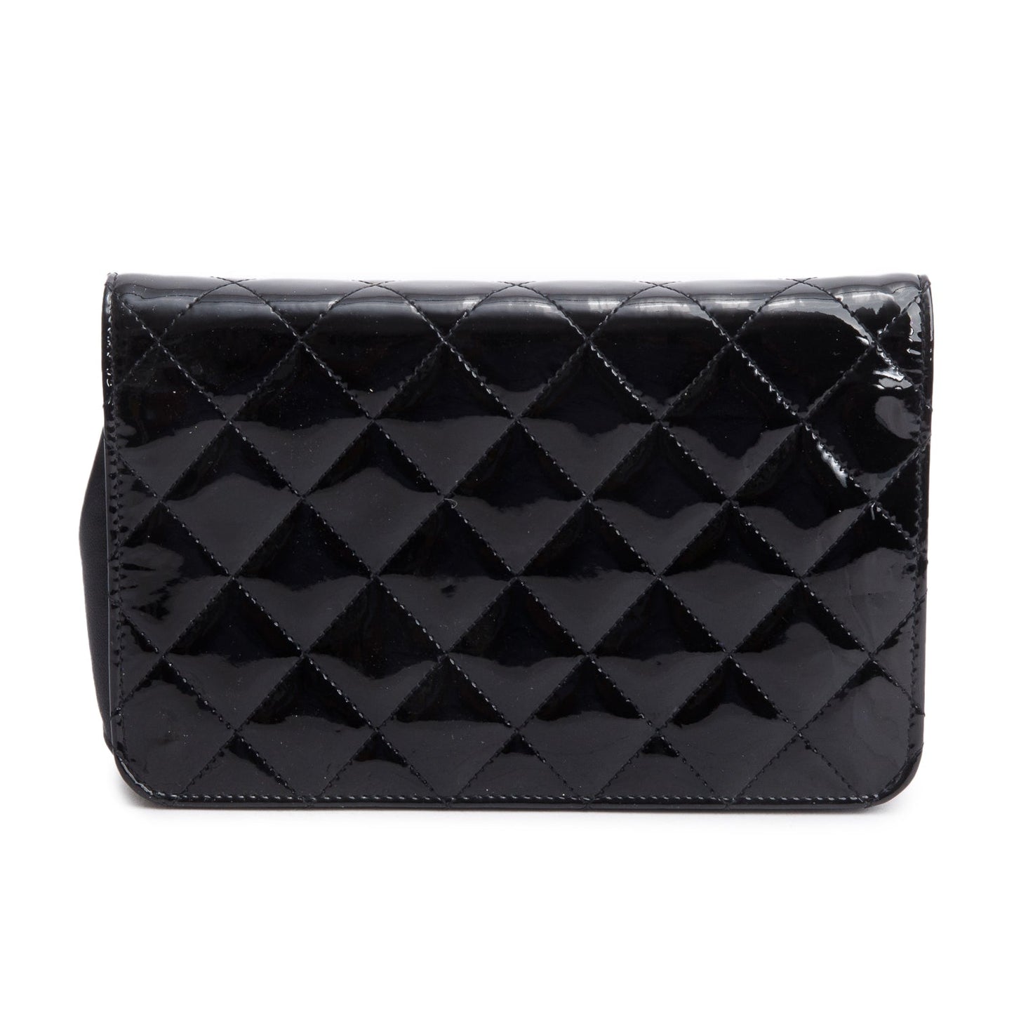 Chanel Black Quilted Patent Leather Classic Wallet on Chain