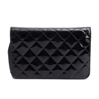 Chanel Black Quilted Patent Leather Classic Wallet on Chain