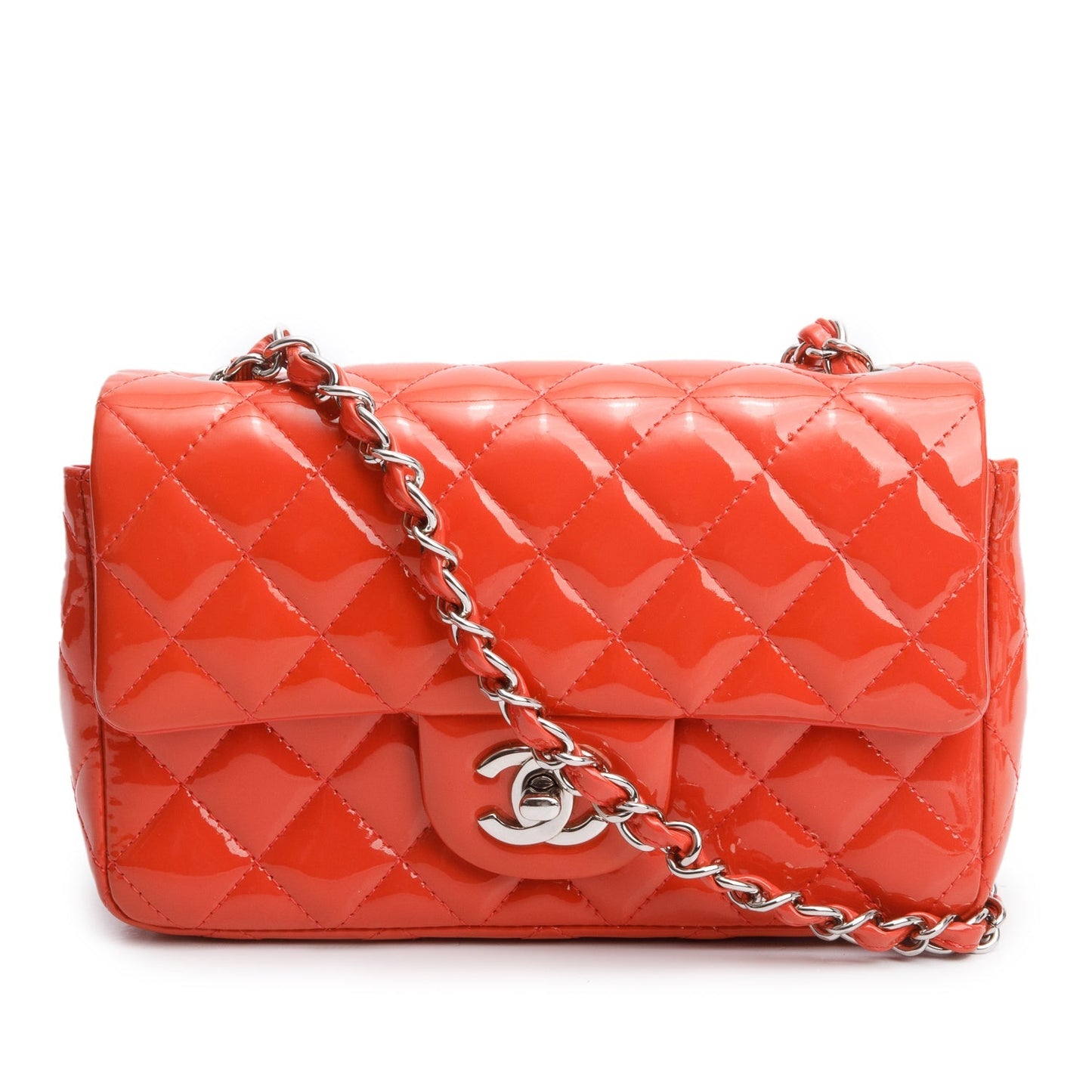 Chanel Red Quilted Patent Leather Classic Mini Rectangular Flap Bag