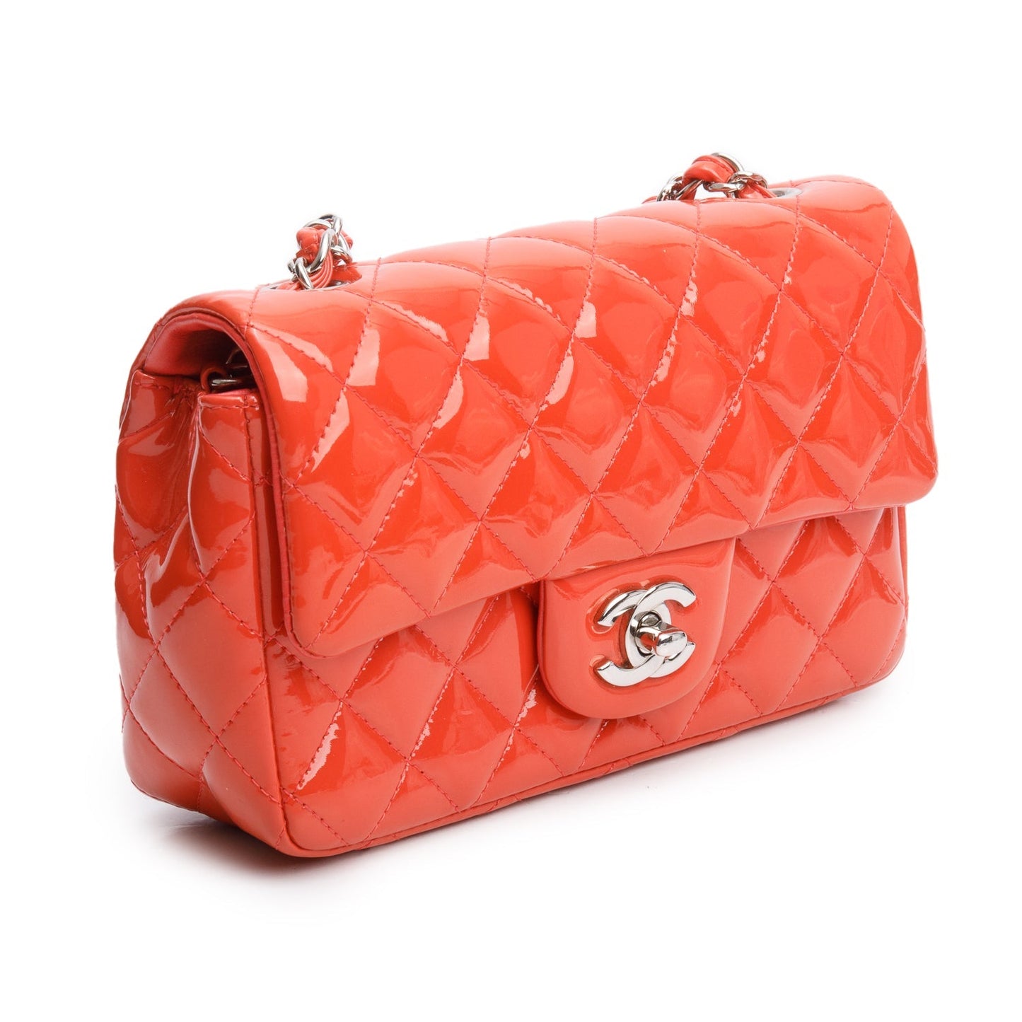 Chanel Red Quilted Patent Leather Classic Mini Rectangular Flap Bag