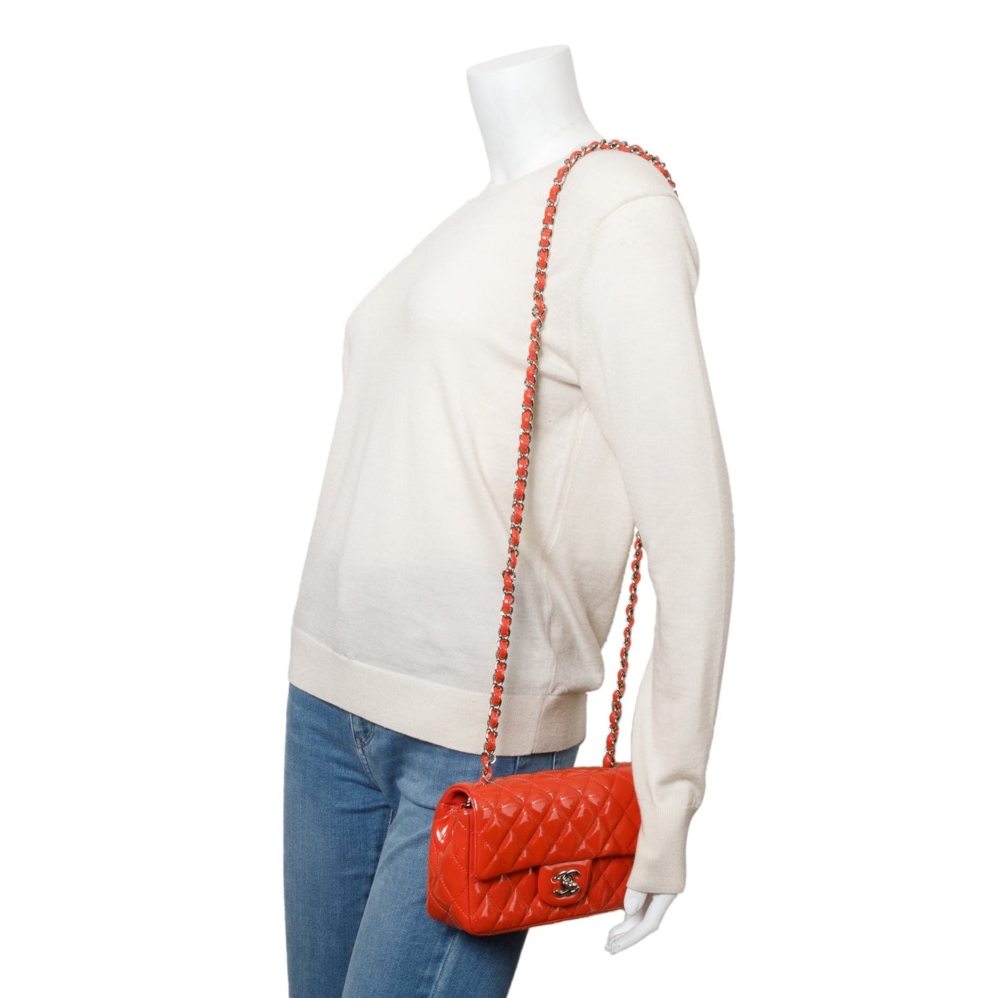 Chanel Red Quilted Patent Leather Classic Mini Rectangular Flap Bag