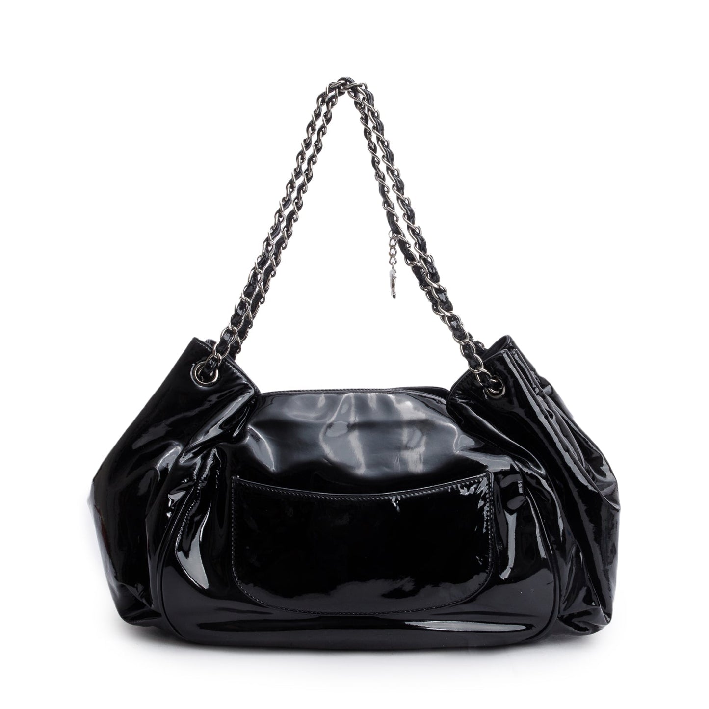 Chanel Black Patent Leather Tweed Petals Accordion Tote