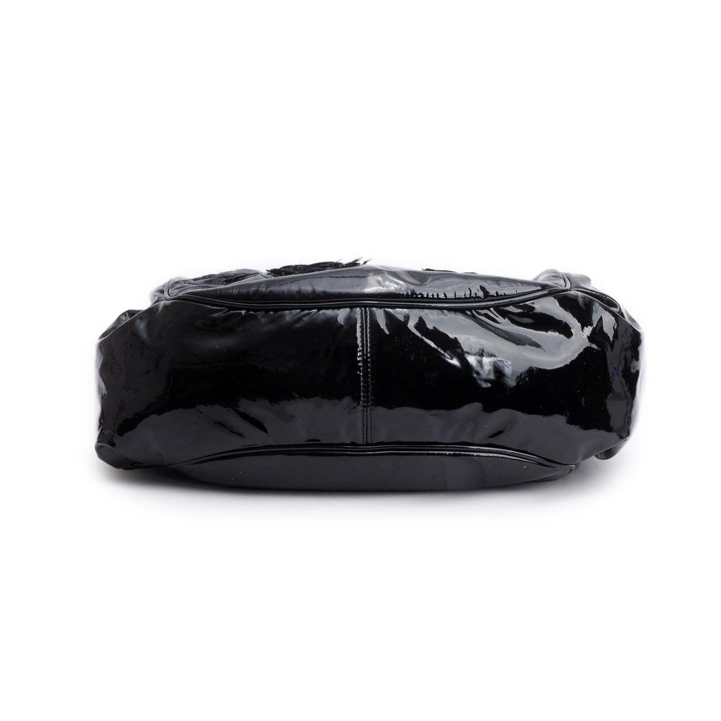 Chanel Black Patent Leather Tweed Petals Accordion Tote