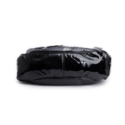 Chanel Black Patent Leather Tweed Petals Accordion Tote