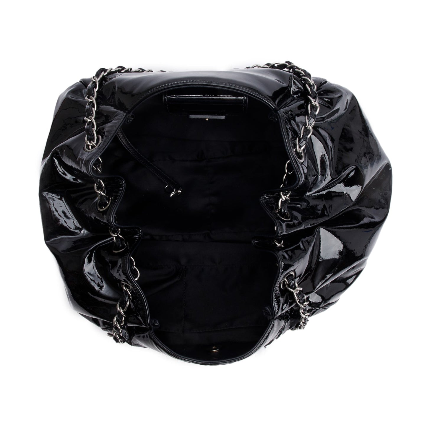 Chanel Black Patent Leather Tweed Petals Accordion Tote