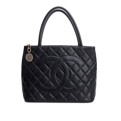 Chanel Vintage Black Caviar Leather Medallion Tote