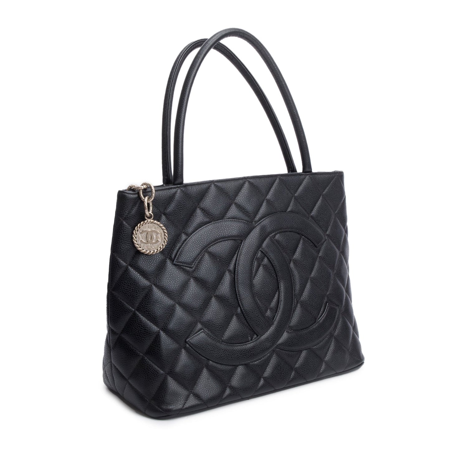 Chanel Vintage Black Caviar Leather Medallion Tote
