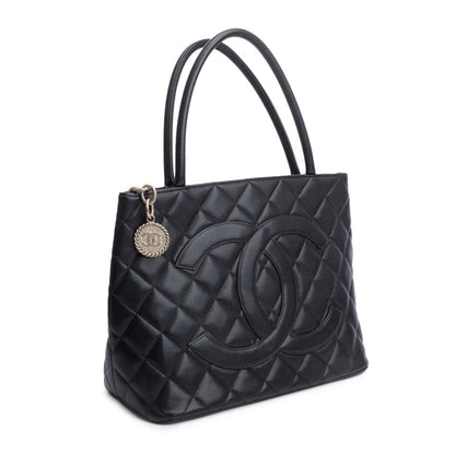 Chanel Vintage Black Caviar Leather Medallion Tote