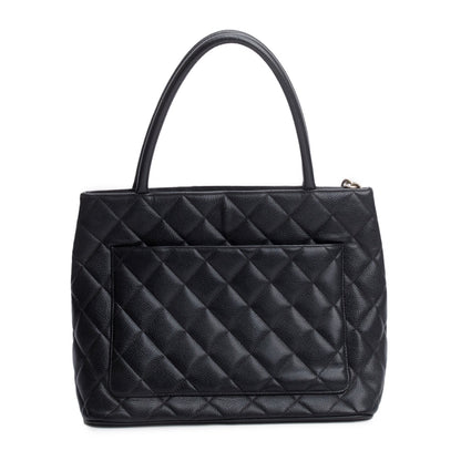Chanel Vintage Black Caviar Leather Medallion Tote