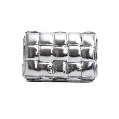 Bottega Veneta Silver Metallic Nappa Intrecciato Padded Chain Cassette Bag