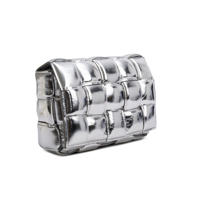 Bottega Veneta Silver Metallic Nappa Intrecciato Padded Chain Cassette Bag