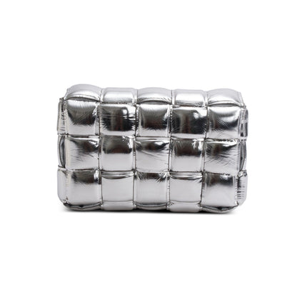 Bottega Veneta Silver Metallic Nappa Intrecciato Padded Chain Cassette Bag
