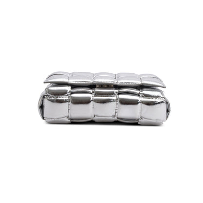 Bottega Veneta Silver Metallic Nappa Intrecciato Padded Chain Cassette Bag