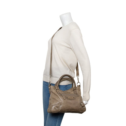 Balenciaga Taupe Motocross Agneau Leather Giant 12 City Bag