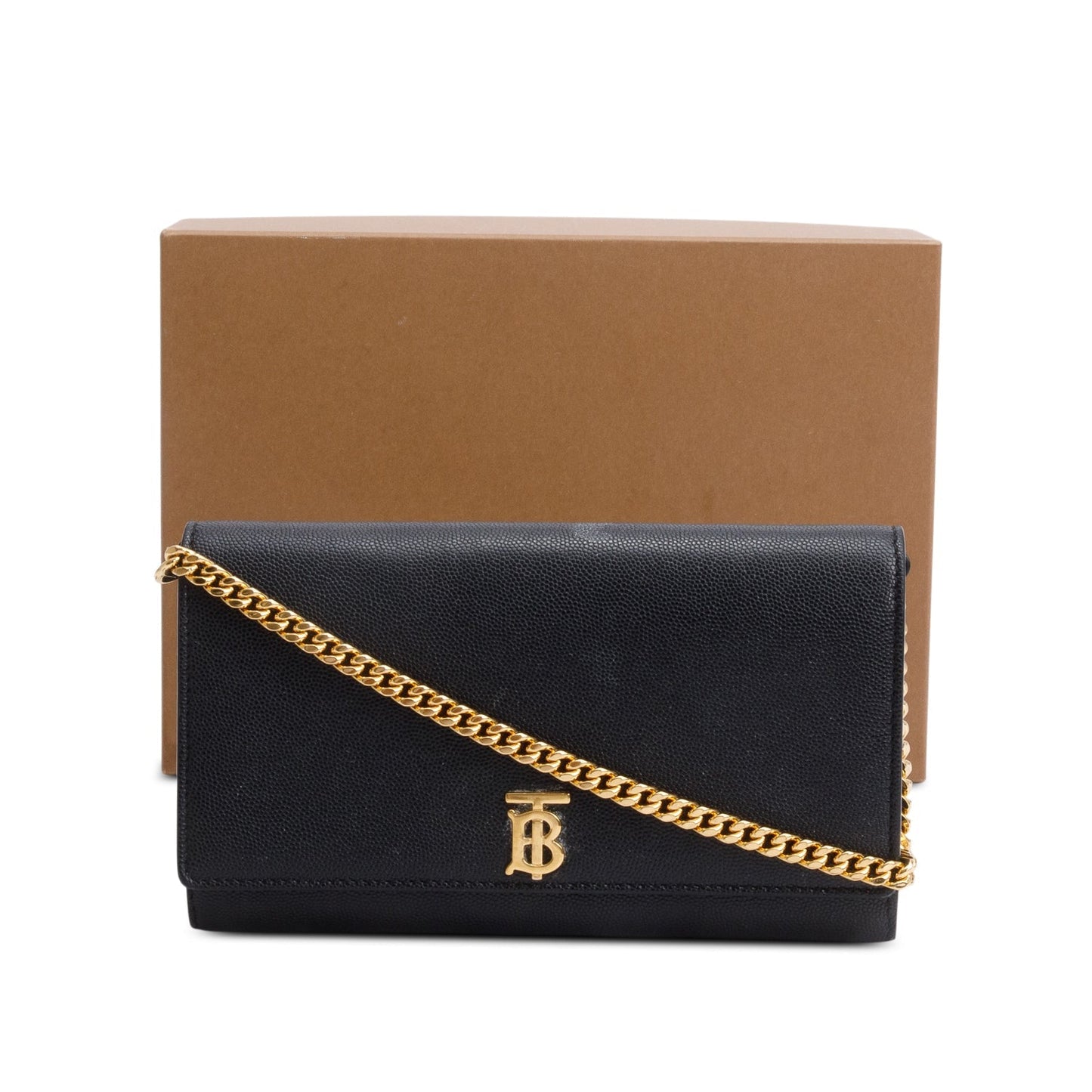 Burberry Black Calfskin Leather TB Hanna Wallet on Chain