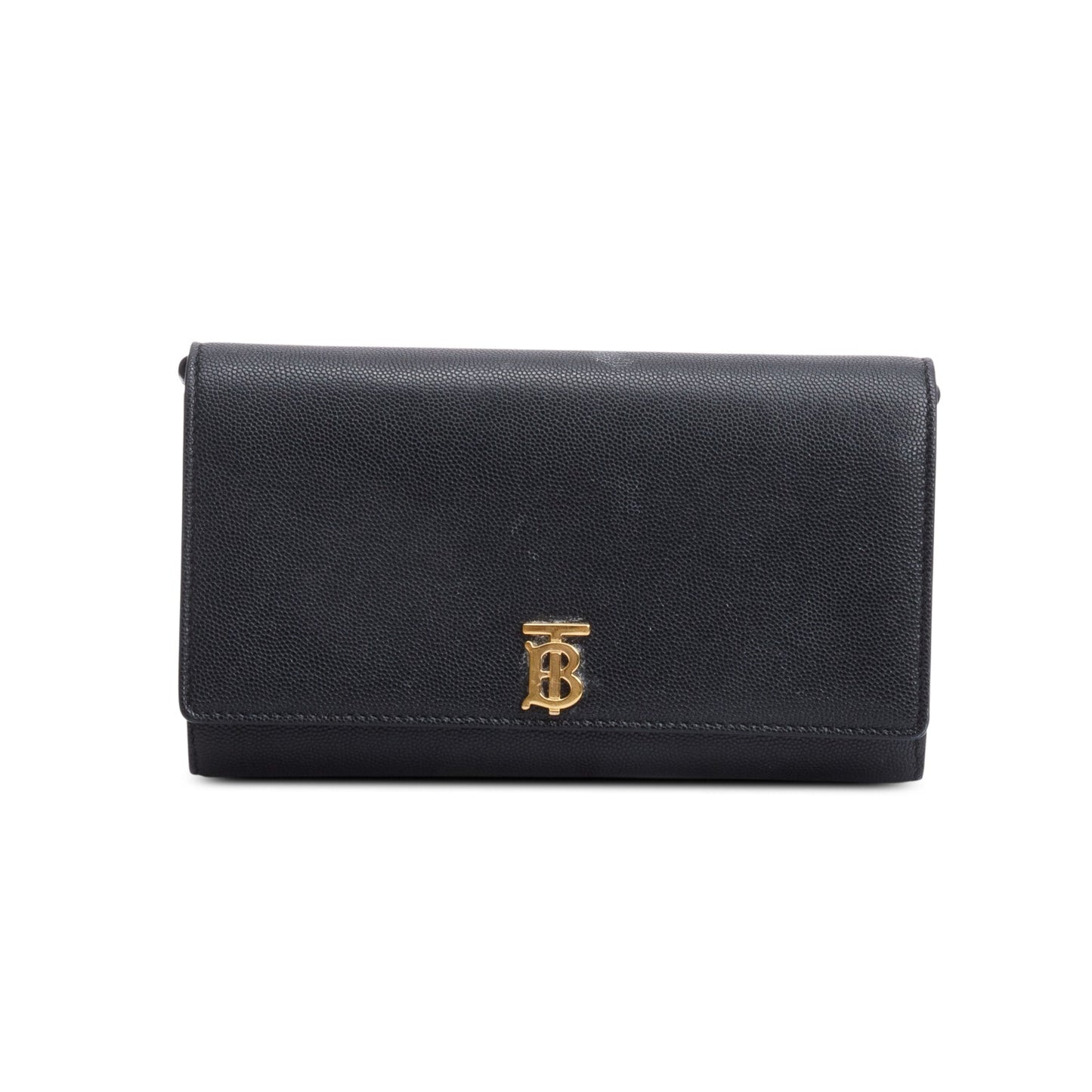 Burberry Black Calfskin Leather TB Hanna Wallet on Chain