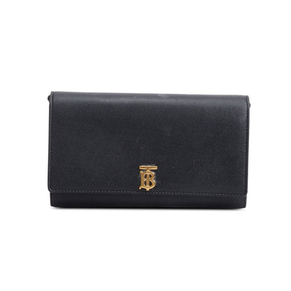 Burberry Black Calfskin Leather TB Hanna Wallet on Chain