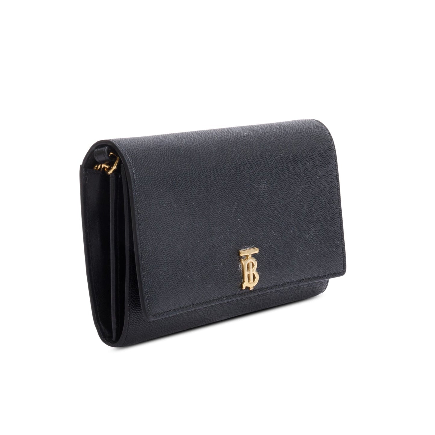 Burberry Black Calfskin Leather TB Hanna Wallet on Chain