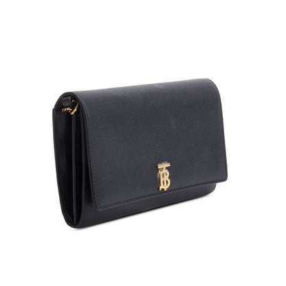 Burberry Black Calfskin Leather TB Hanna Wallet on Chain