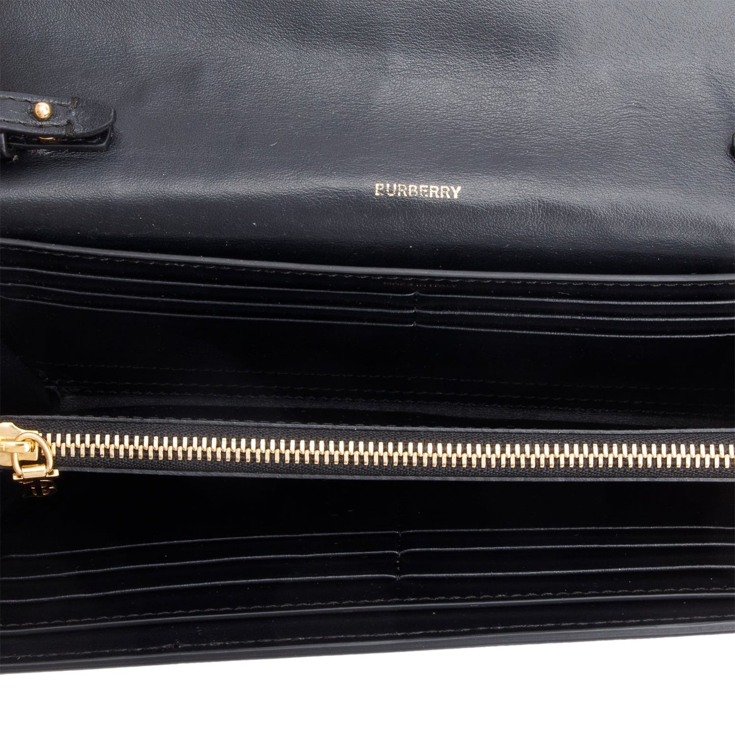 Burberry Black Calfskin Leather TB Hanna Wallet on Chain