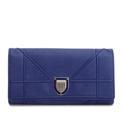Christian Dior Blue Grained Calfskin Leather Diorama Croisiere Wallet on Chain