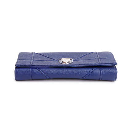 Christian Dior Blue Grained Calfskin Leather Diorama Croisiere Wallet on Chain