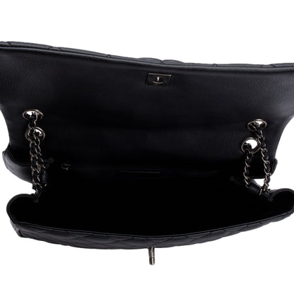 Chanel Black Quilted Calfskin Leather Large Frame In Chain Flap Bag