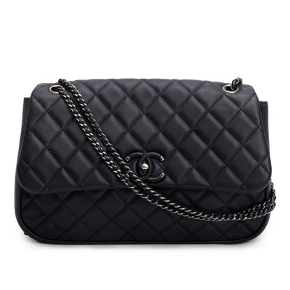 Chanel Black Quilted Calfskin Leather Large Frame In Chain Flap Bag