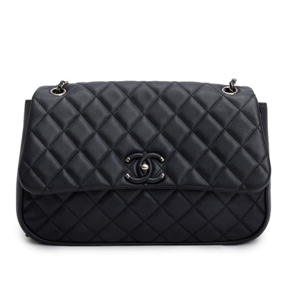 Chanel Black Quilted Calfskin Leather Large Frame In Chain Flap Bag