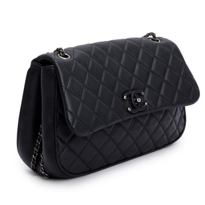 Chanel Black Quilted Calfskin Leather Large Frame In Chain Flap Bag