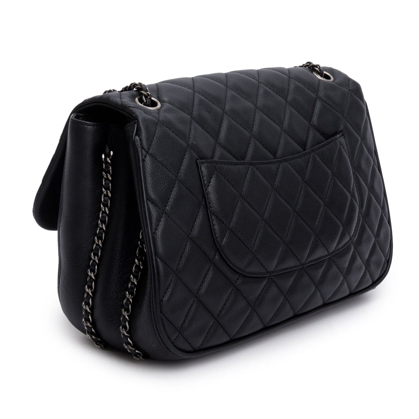 Chanel Black Quilted Calfskin Leather Large Frame In Chain Flap Bag