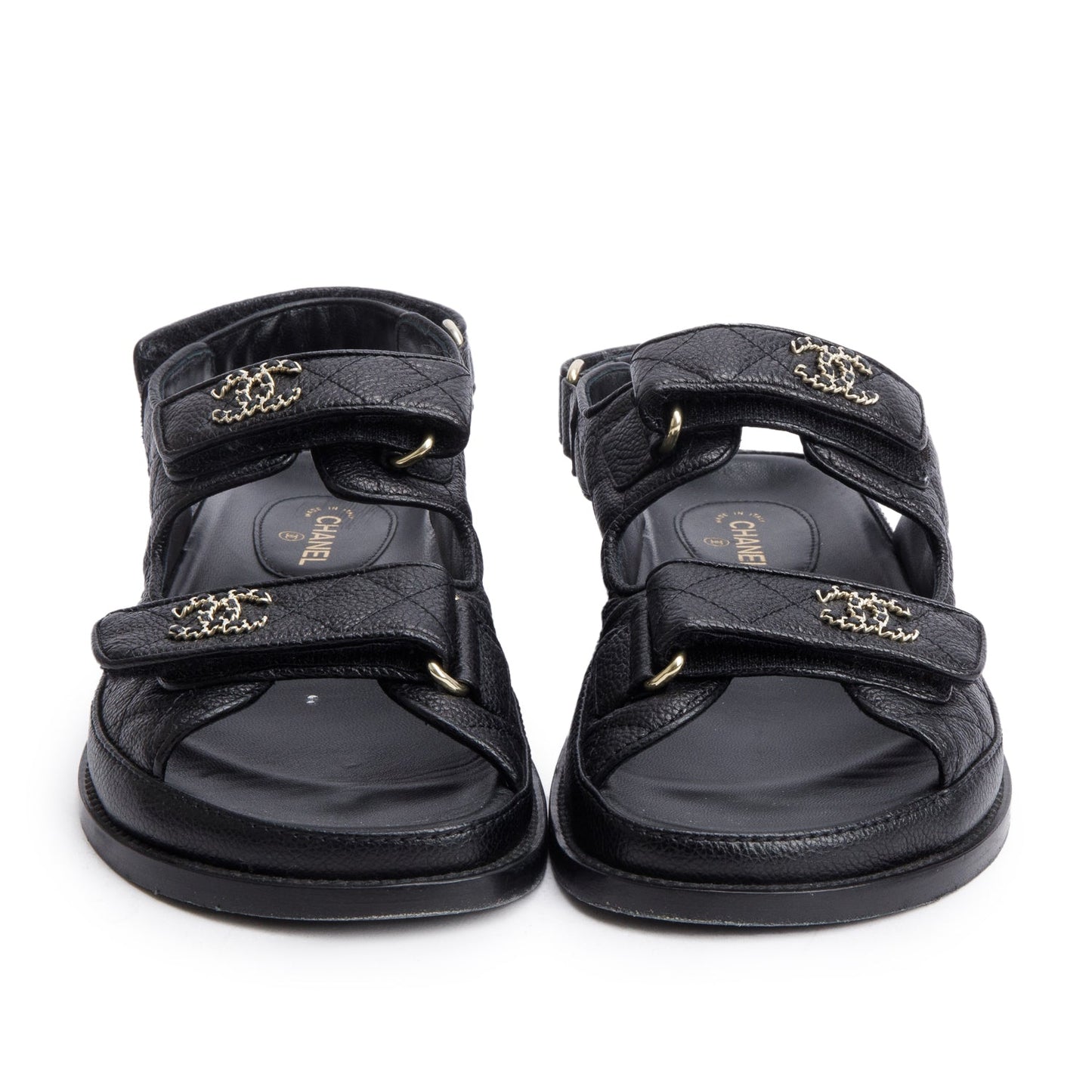 Chanel Black Caviar Leather Interlocking CC Logo Sandals, Size 36.5