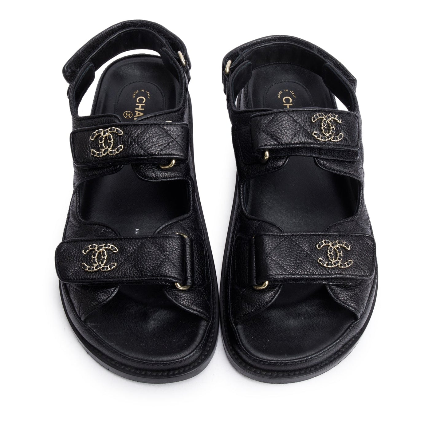 Chanel Black Caviar Leather Interlocking CC Logo Sandals, Size 36.5