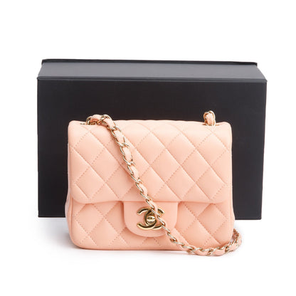 Chanel 2022 Peach Quilted Lambskin Leather Classic Square Mini Flap Bag