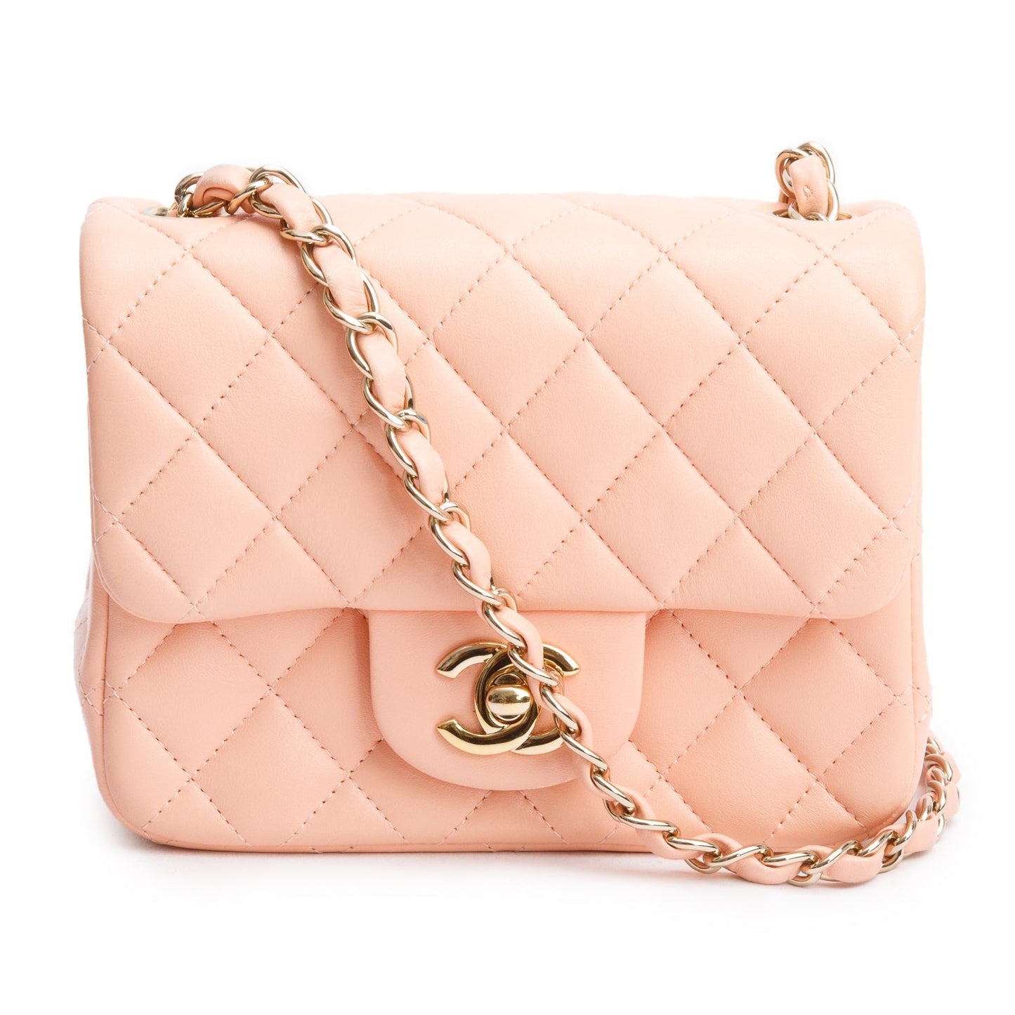 Chanel 2022 Peach Quilted Lambskin Leather Classic Square Mini Flap Bag