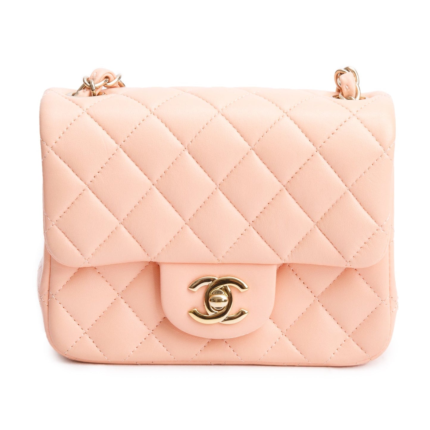Chanel 2022 Peach Quilted Lambskin Leather Classic Square Mini Flap Bag