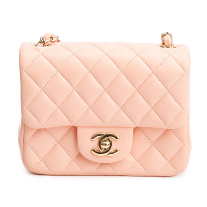 Chanel 2022 Peach Quilted Lambskin Leather Classic Square Mini Flap Bag