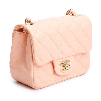 Chanel 2022 Peach Quilted Lambskin Leather Classic Square Mini Flap Bag