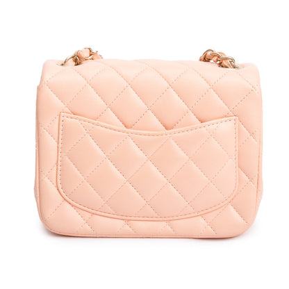 Chanel 2022 Peach Quilted Lambskin Leather Classic Square Mini Flap Bag