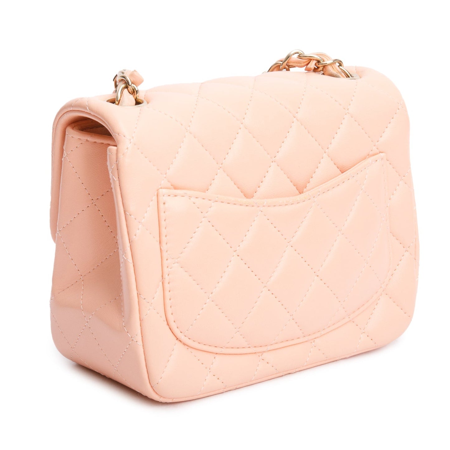 Chanel 2022 Peach Quilted Lambskin Leather Classic Square Mini Flap Bag